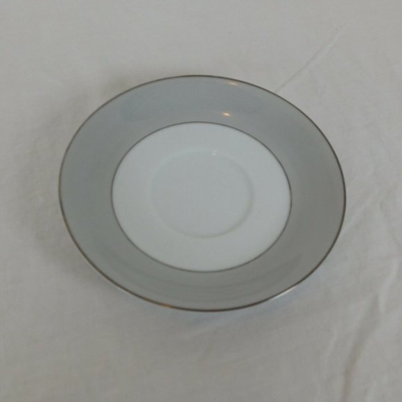 Set Noritake Grayburn Footed Cup 2.25" tall & Saucer 5 5/8" dia Platinum Trim - Picture 2 of 10